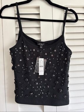 Women’s jcrew floral appliqué tank black sz medium